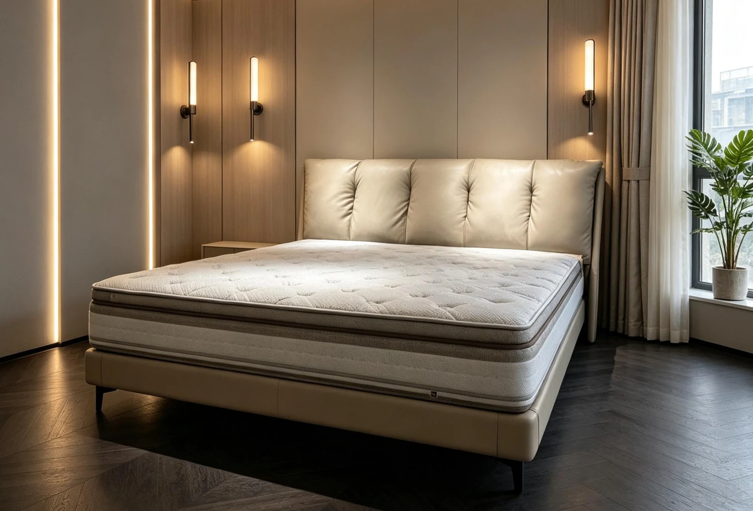 K120 twin-cushion headboard and surround in a styled setting